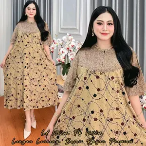 Dress Livia Ld 130cm Pb 125cm Lengan Lonceng Resleting Depan Rayon Premium samatex Casual Wanita Motif Kekinian