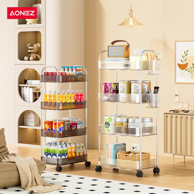 【SPESIAL Live COD 24 Shipping】AONEZ Rak Troli Susun Stainless steel RakKosmetik Serbaguna Rak kamar mandi Rak Salon Trolley Dengan Keranjang jaring akrilik transpara rak meja aesthetic 3