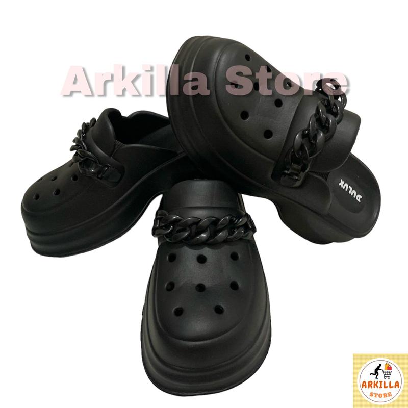 Sandal Slop Fuji Jelly Wanita Dewasa Full Black Kekinian Hits Viral Hak Tinggi 5 cm Dulux 615B-H 7