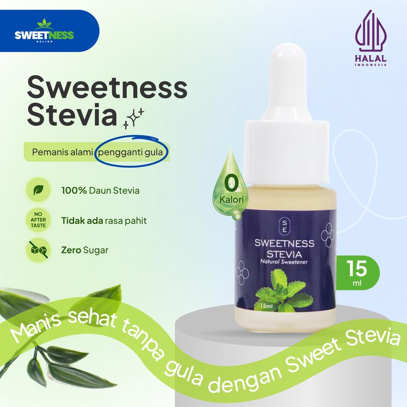 Sweetness Stevia 15mL - Pemanis Alami Nol Kalori untuk Minuman dan Makanan - HALAL - Stevia Cair Food Sugar - Gula Stevia 0 Kalori sweetener 0