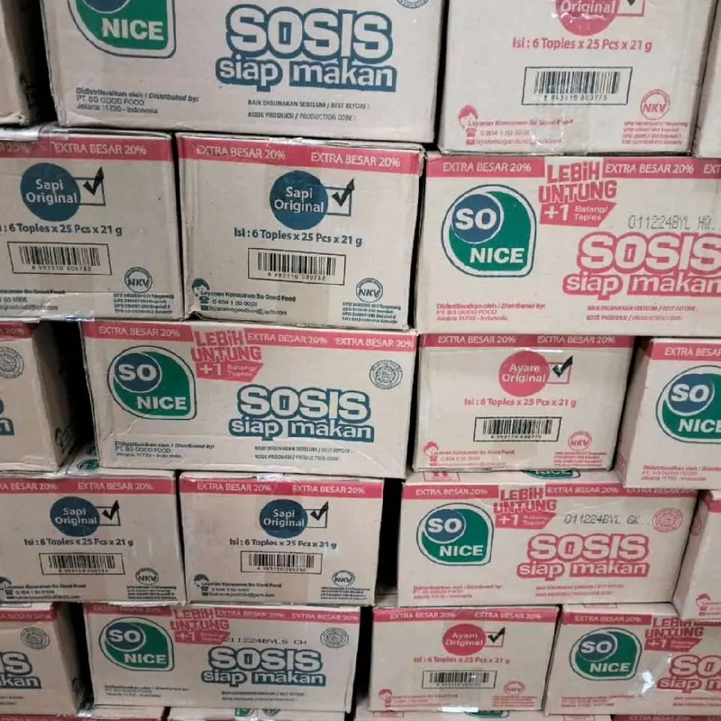 25pcs Sosis so nice extra 20% siap makan || Sosis so nice rasa ayam rasa sapi || sosis toples  Makanan Daging frozen 3