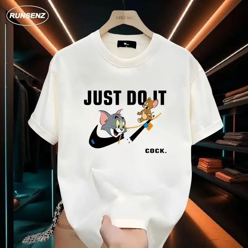 American Horse cap shirts 2025 cartoon Tom and Jerry short sleeve top men round neck loose casual plus size T shirts
