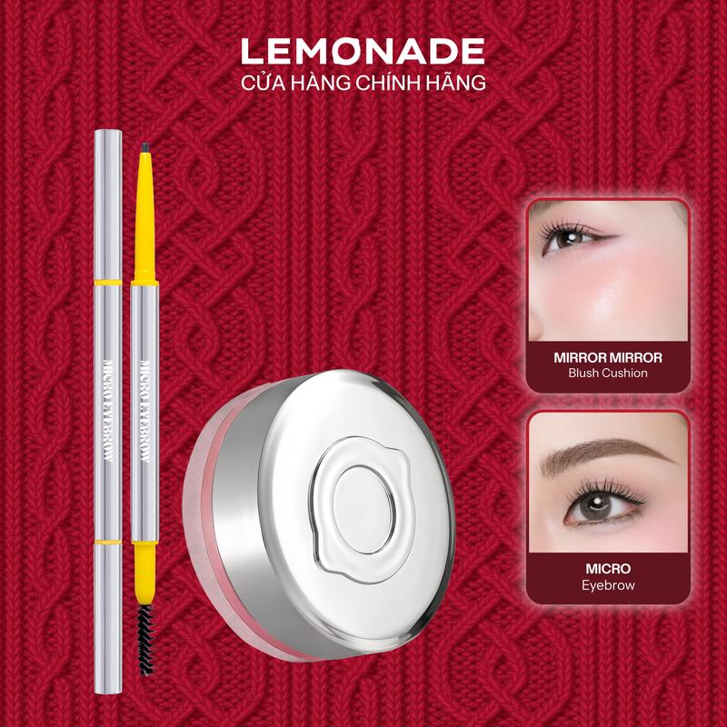 Combo 01 Má hồng căng bóng dạng phấn nước thuần chay Mirror Mirror Blush Cushion 8g và 01 Chì kẻ mày siêu mảnh lâu trôi Lemonade Micro Eyebrow 0,1g