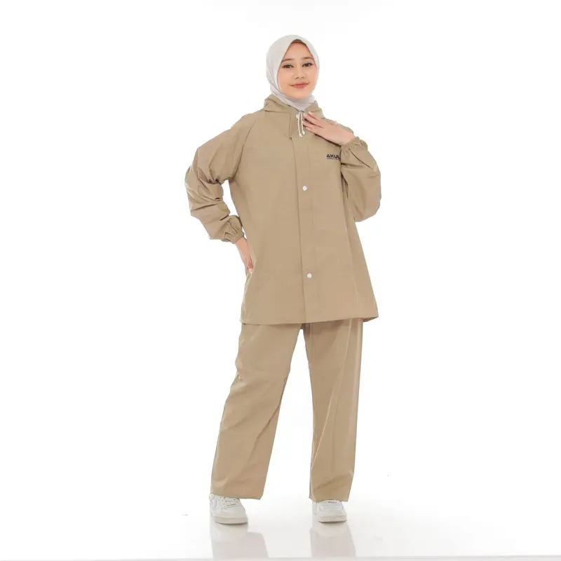 JAS HUJAN AKULA Setelan Baju Celana Raincoat Mantel Mantol Cream Dewasa 3