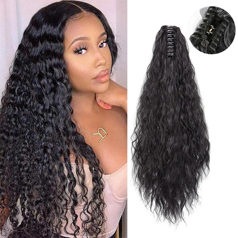 1 pack tiger clip, grab clip, ponytail, water ripple, corn perm, small curly hair, medium long curly hair, 55cm synthetic makeup wig, ponytail 1