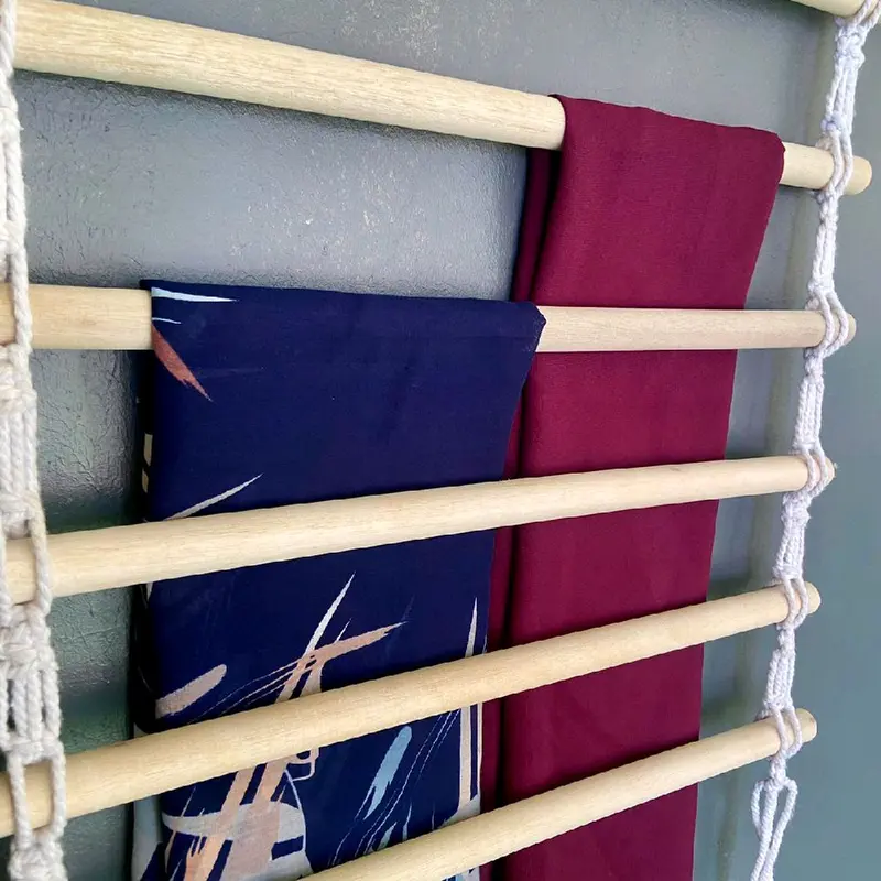 Gantungan Hijab Aesthetic 8 Susun Panjang 50 cm Kayu Berkualitas Tempat Kerudung Cantolan Jilbab Sajadah Serbaguna Tempel Kait di Dinding Ladder Hanger Tali Gantung Baju Mukena 6