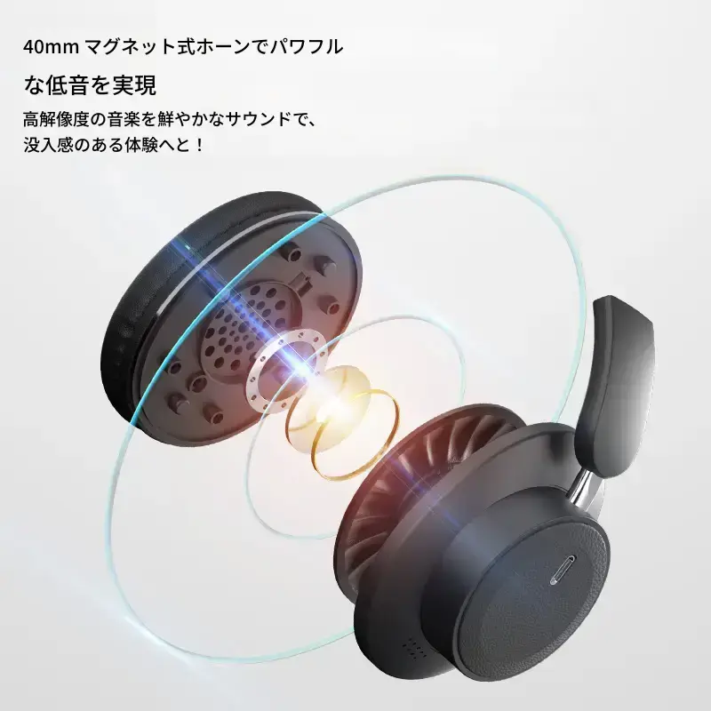 2026年新型Bluetoothヘッドフォン、HiFi音楽対応、マイク搭載