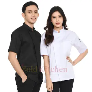 Baju Chef Baju Koki Chef Jacket Pria Wanita Lengan Pendek Model Korean Series B Warna Hitam Putih Safety Bordir Merah Wearpack Topi Panjang