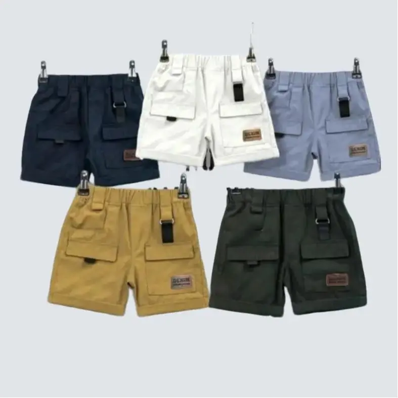 Paket 4 Pcs Celana Cargo Pendek Anak Cowok Cewek Usia 1-10 Tahun Katun - Variasi Kantong, Ring Besi, dan Tali - Fashion 8