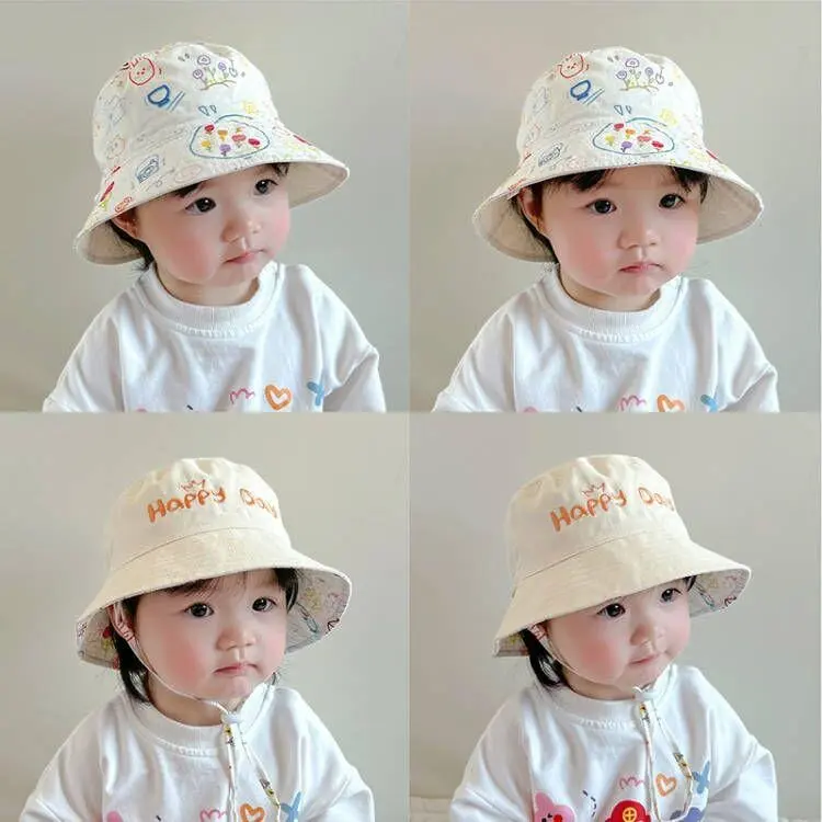 Mũ Bucket Trẻ Em, Hai Mặt, Thêu Chữ, Dành Cho Trẻ Em, Mũ Ngư Dân, Thích Hợp Cho Bé Trai Và Bé Gái, Lý Tưởng Cho Các Hoạt Động Ngoài Trời Mùa Xuân Và Mùa Thu, Chống Gió Và Chống Nắng, Mũ Chống Nắng 1