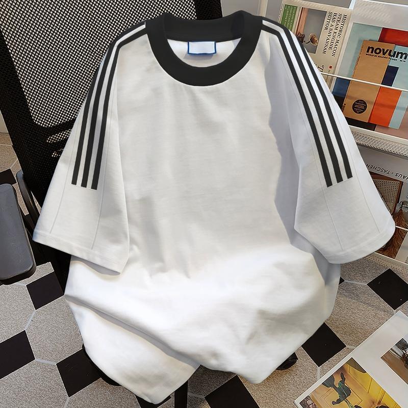 Kaos lengan pendek pria putih tiga garis musim panas warna solid baru kaos polos pria oversize pria atasan pria 0