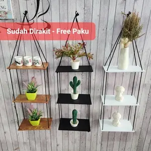 Rak Gantung Tali Hisan Dinding Estetik Simpel untuk Dekorasi Rumah Rak tali 3 Susun terbaru rak bunga estetik serbaguna
