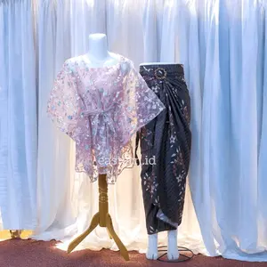 Paket 5in1 Oneset Brukat Tile Garden Ghina 2.0 Baju Kondangan Wanita Kekinian Kebaya Modern Rok Lilit Batik