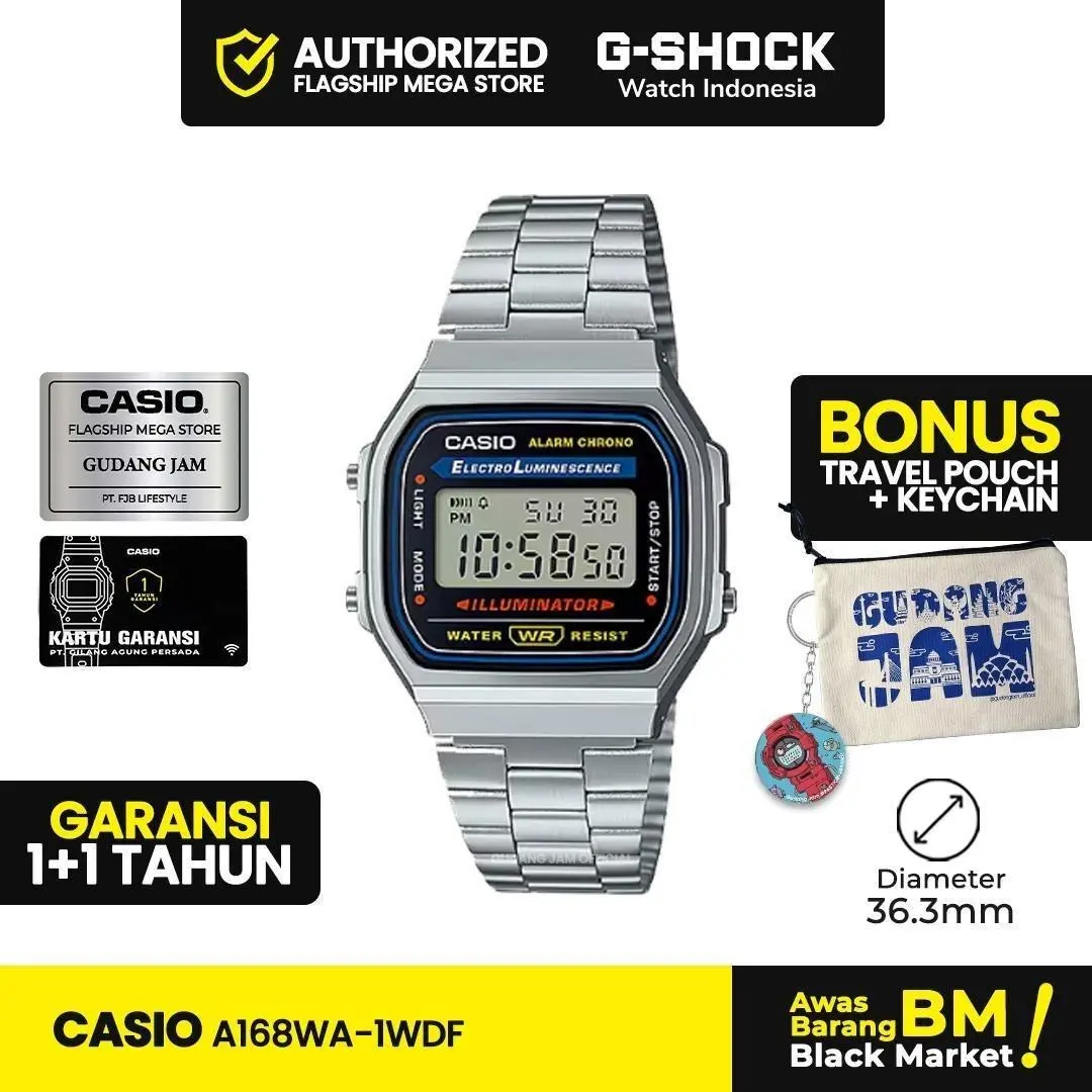 Casio General  A168WA-1WDF | Jam Tangan Pria | Digital | Aesthetic Vintage | Anti Air | Original | Casio Watches | A168WA1WDF A168WA A168WA 1WDF