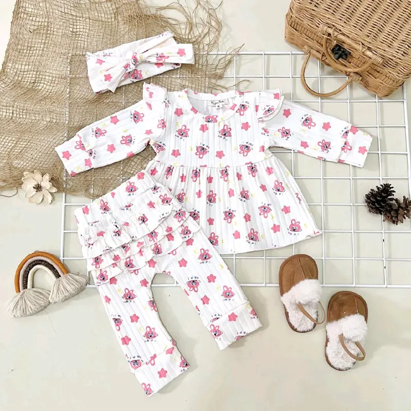 NCC- Usia New Born - 18 bulan Setelan Panjang Baby Perempuan ISVARA Free Headband Oneset Baju lengan panjang bayi Cewek Katun Bunga 2