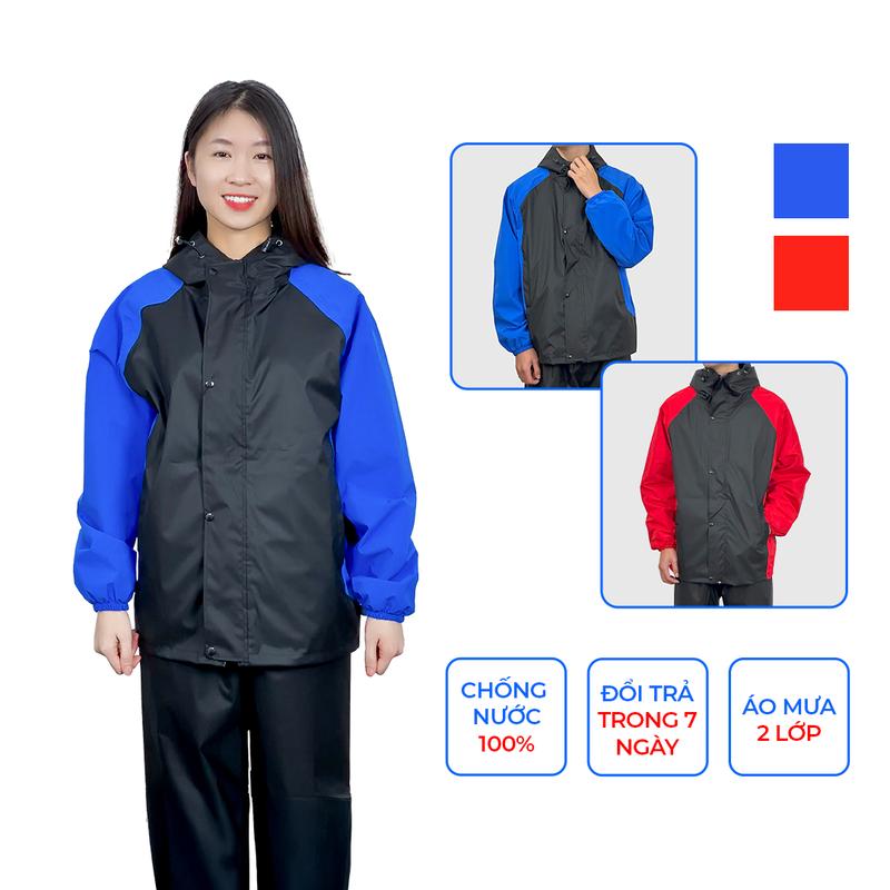 Bộ quần áo mưa 2 lớp cao cấp nam nữ, chống thấm nước, kiêm chắn gió, chất liệu vải trượt nước