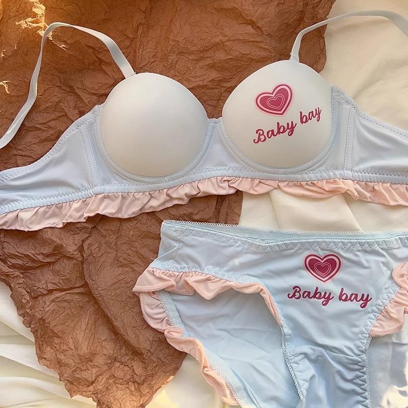 Underwear Set Push Up Bra Women's Briefs Wireless Lingerie Small Chest Gathered Bralette 3