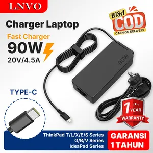 Lnvo Charger Laptop 45W / 65W/90W  Type-C untuk ThinkPad, Yoga Series - Pengisi Daya Cepat & Efisien