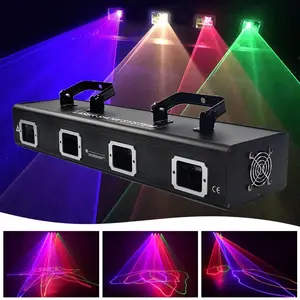 EB Lampu Panggung Laser 4 Mata RGB Full Color - Disco Beam Animation Light DMX512 Auto Sound Active Master Slave Mode 100 Efek Visual Tajam untuk DJ Club Konser Pesta Biru