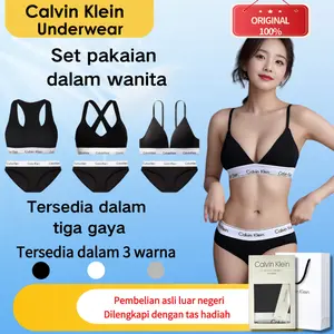 Set Pakaian Dalam Wanita Calvin Klein Asli - Bra Olahraga Tanpa Kawat dan Celana Dalam Bikini Set
