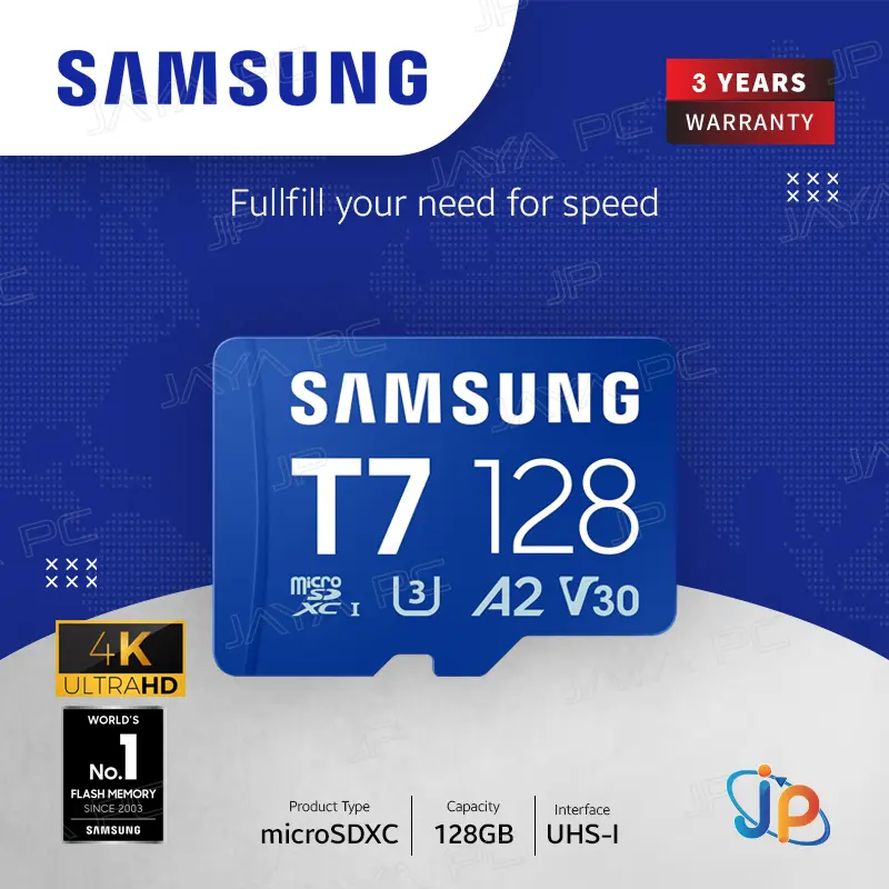 Samsung T7 MicroSDXC UHS-I A2 V30 128GB - Micro SD 128 GB 4K