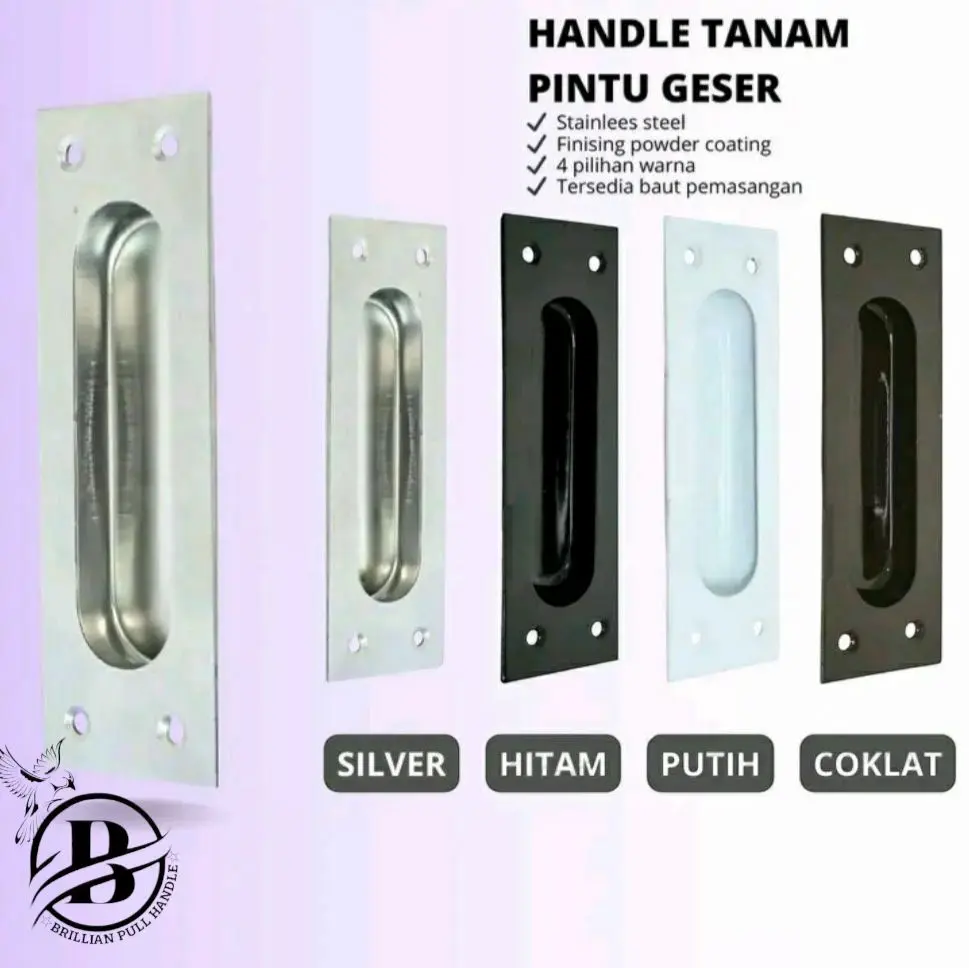 Handle Tanam Kom Tarikan Pintu Geser Sliding Premium Quality Stainless Model Kotak - Warna Hitam Putih Coklat Silver