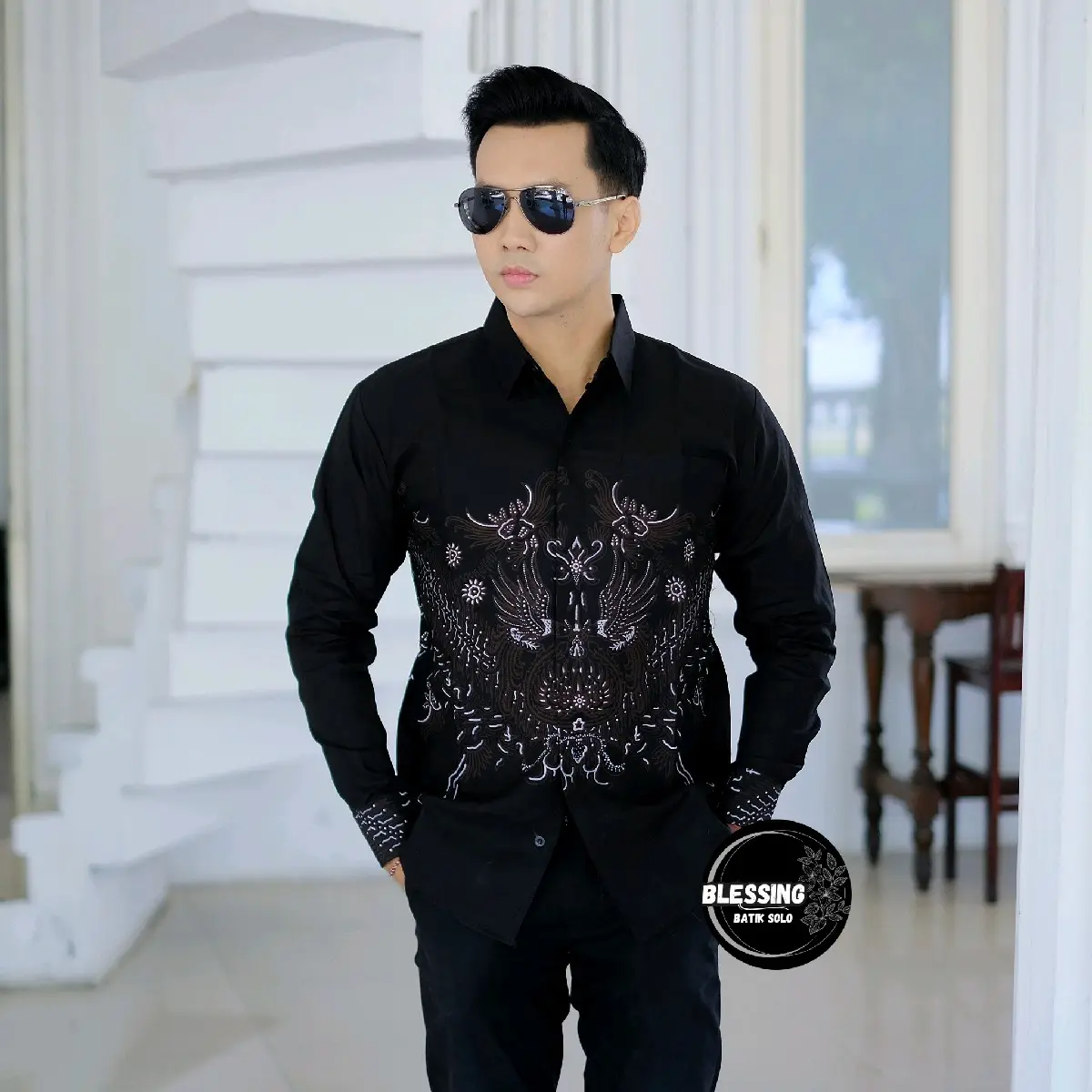 Kemeja batik pria slimfit premium MOTIF MERU hitam bahan katun lapis furing halus kemeja lengan panjang Cowok Nyaman Hem Atasan