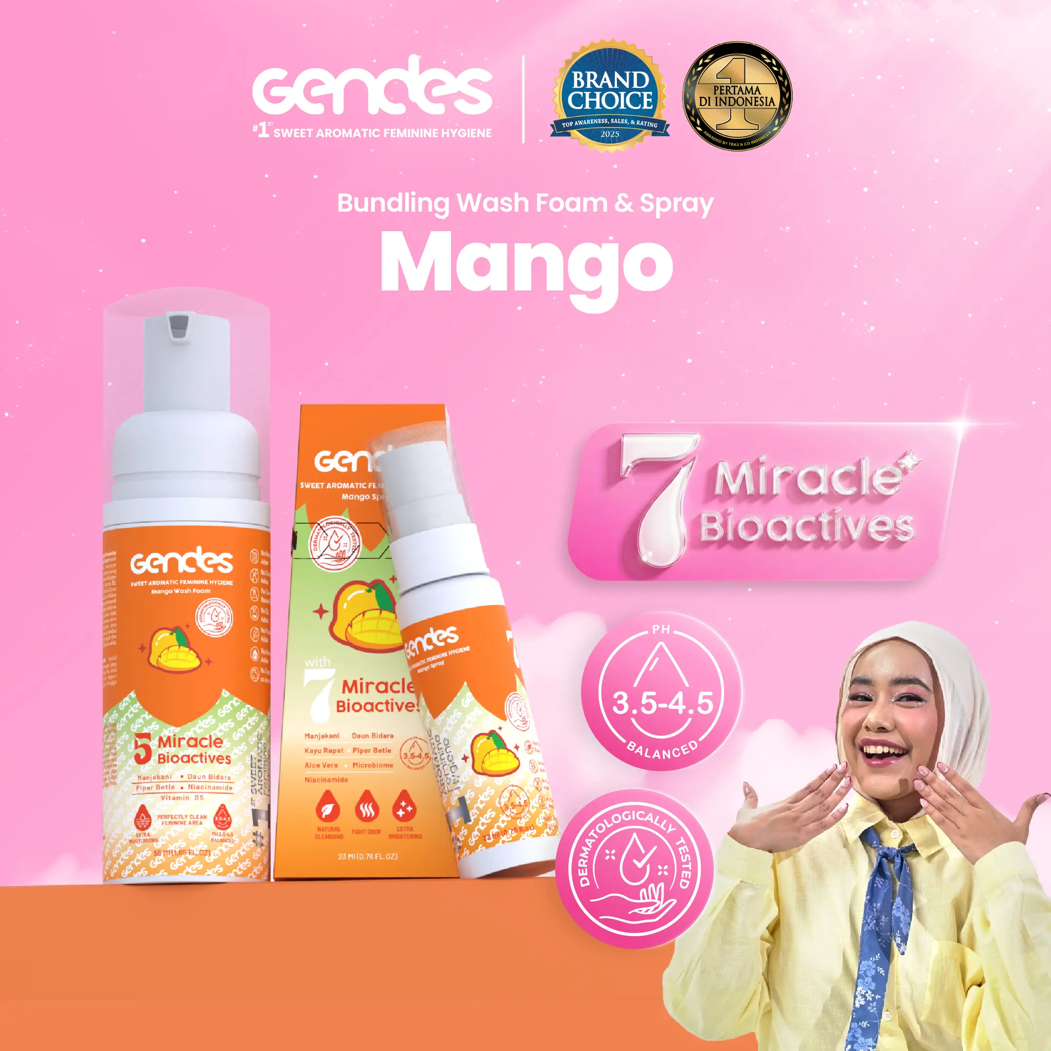 Bundling Gendes Sweet Aromatic Wash Foam Mango dan Sweet Aromatic Care Spray | Perawatan Area Kewanitaan  | Membantu Mengurangi Keputihan | Membantu Mengurangi Gatal Pada Area Kewanitaan