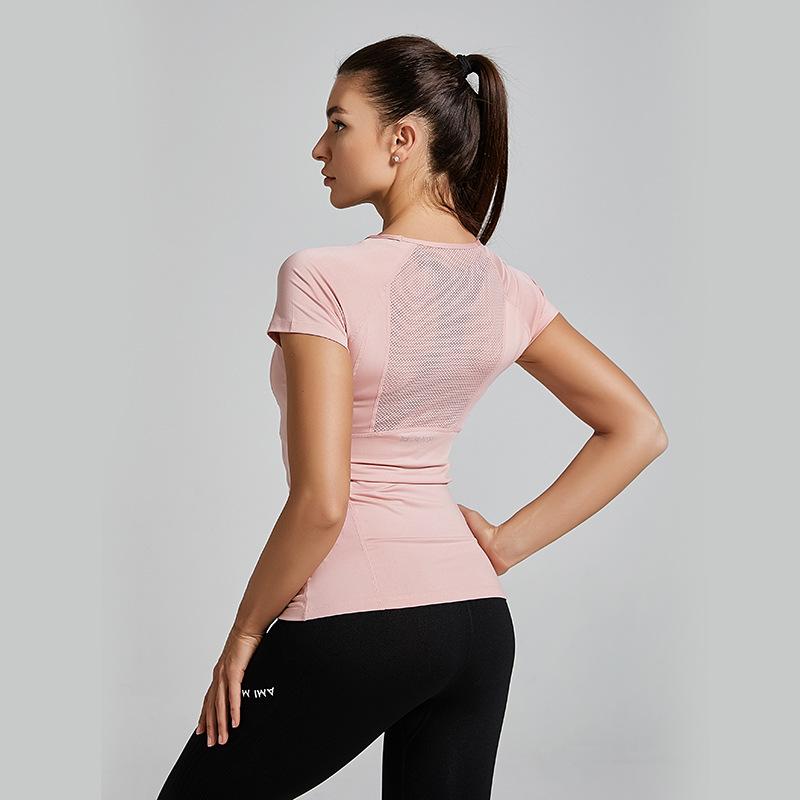 Summer New round Neck Exercise T-shirt Women's Elastic Quick-Drying Short Sleeve Slim Fit Slimming Yoga Jacket Running Fitness Clothes 4