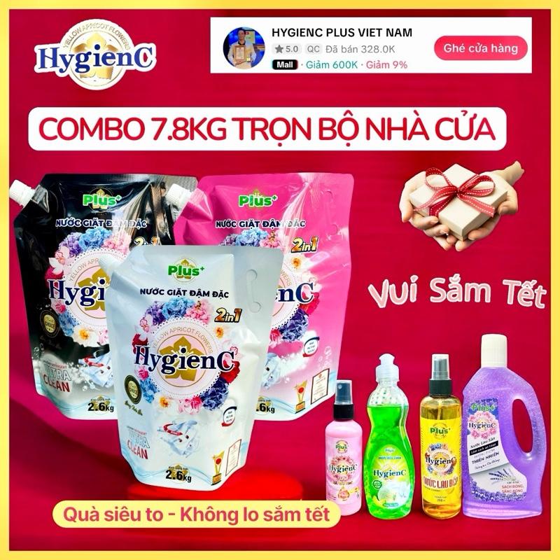   HygienC x Hạnh MT  Combo 7.8KG Giặt Xả Plus 2in1 Có HD CTy Sạch Sâu Thơm Lâu 3 túi x 2.6kg 4 Quà lớn: 1Kg Lau sàn 400ml Rửa chén 100ml xịt khô 250ml lau bếp - Giặt Tay và Giặt Máy - Không cần dùng nước xả vải 