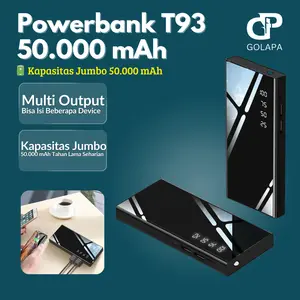 Powerbank 120W 50000mah pengisian cepat Powerbank T93 50000 mAh Dual Output Putih/Hitam dengan Screen Digital Display Indikator LED
