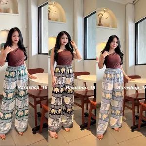 Celana Kulot Panjang wanita motif Gajah terbaru best seller Bawahan Rayon