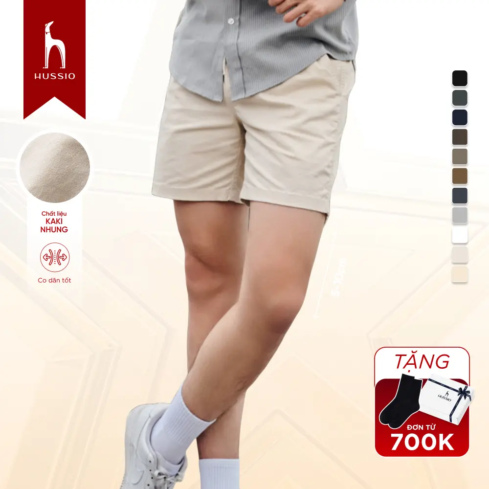 Quần short short nam vải KAKI nhung, mềm mịn, trẻ trung, năng động - HUSSIO
