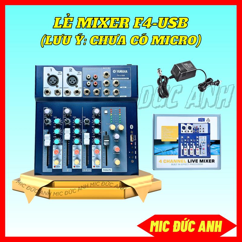 Mixer F4 Bluetooth Tích Hợp 2 Cổng Mic 48V Điều Chỉnh Độ Vang Sâu Thu Âm Và Livestream Chuyên Nghiệp Tặng Kem Jack 6ly Ra 3.5