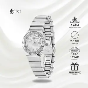 Jisu Watch - Jam Tangan Analog Anti Air Wanita Korea Permata Mewah Silver Tanggal Aktif  9888