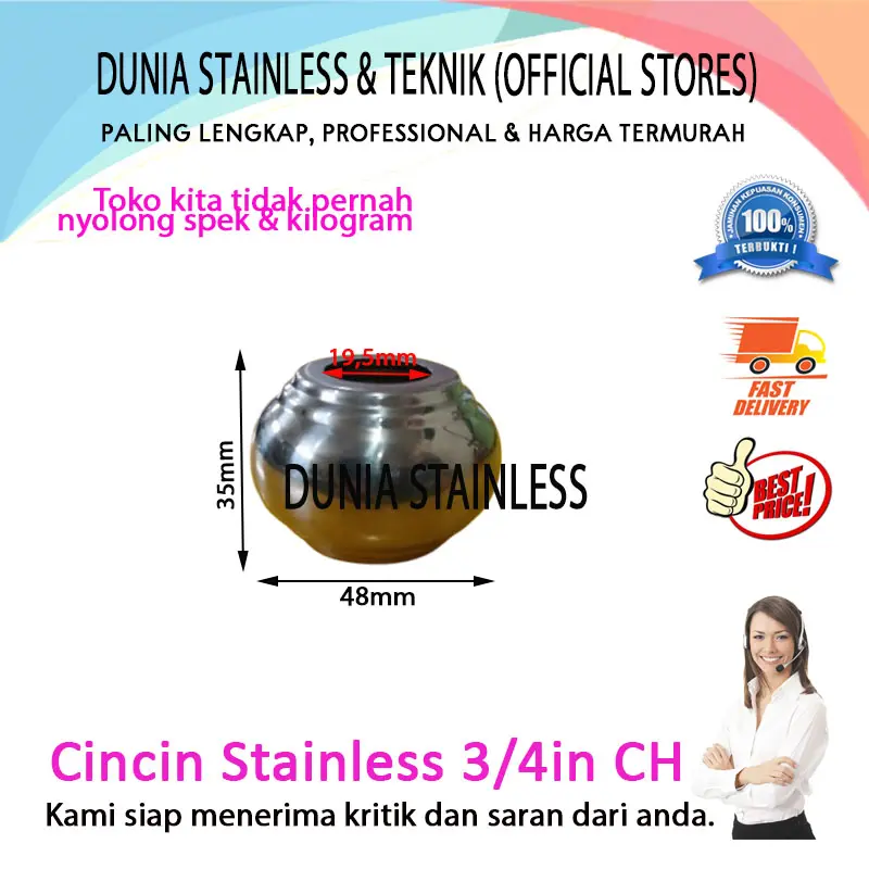 Cincin Stainless 3/4" CH aksesoris stainless steel hiasan railing tangga kanopi balkon