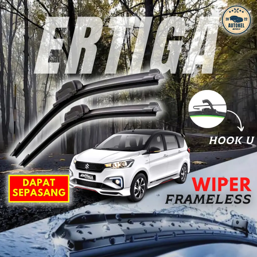 Wiper Mobil Suzuki Ertiga Frameless Import Berkulitas Karet Lentur 1 set dapat 2 Pcs Kiri dan Kanan