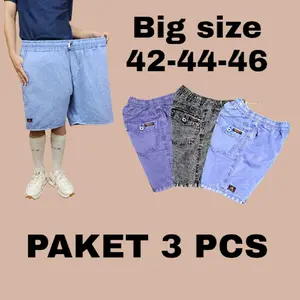 3PCS JUMBO CELANA PENDEK JEANS PRIA DEWASA SANTAI PINGGANG KARET ELASTIS KOLOR DENIM NYAMAN KEREN Keren Denim Karet Nyaman