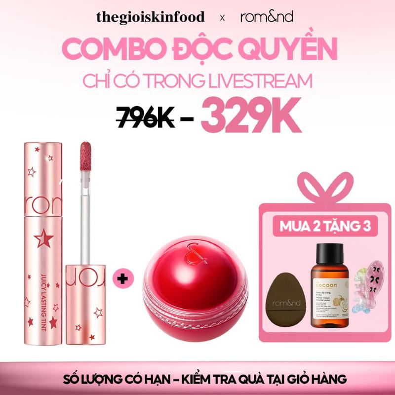 Combo Má Hồng Kem Romand Dạng Lăn Juicy Roll Cheek 8.4g + Son Tint Bóng Juicy Lasting Tint Starry Edition #23 Nucadamia