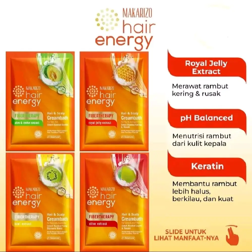 1 Sachet Makarizo Hair Energy Hair & Scalp Creambath Fibertherapy 30gr Sachet Masker Rambut Haircare Conditioner Shampoo Hairmask