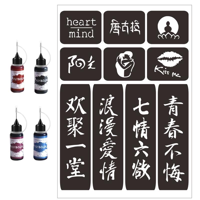   COD  Miếng dán hình xăm chữ Hán lâu trôi bền màu từ 4-7 ngày có thể sử dụng liên tục nhiều kiểu dáng kích thước 21x29 cm có 4 màu mực. 