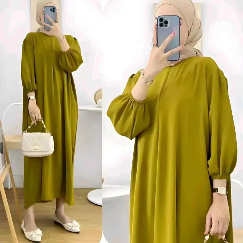 Dress  crinkle airflow Premium Terlaris/ Gamis Busui / Gamis Lebaran Terbaru Muslim Hijau Panjang 8