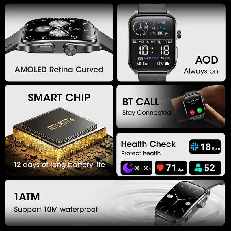 【Amoled】Aolon Curve 3 Ultra Jam Tangan Smartwatch 45mm Layar AMOLED 60Hz Tombol Kustom Telepon Bluetooth Pemantauan Tidur Tahan-Air-1ATM-Olahraga Diskon 50% Cicilan 0% Tenor 3 Bulan 2