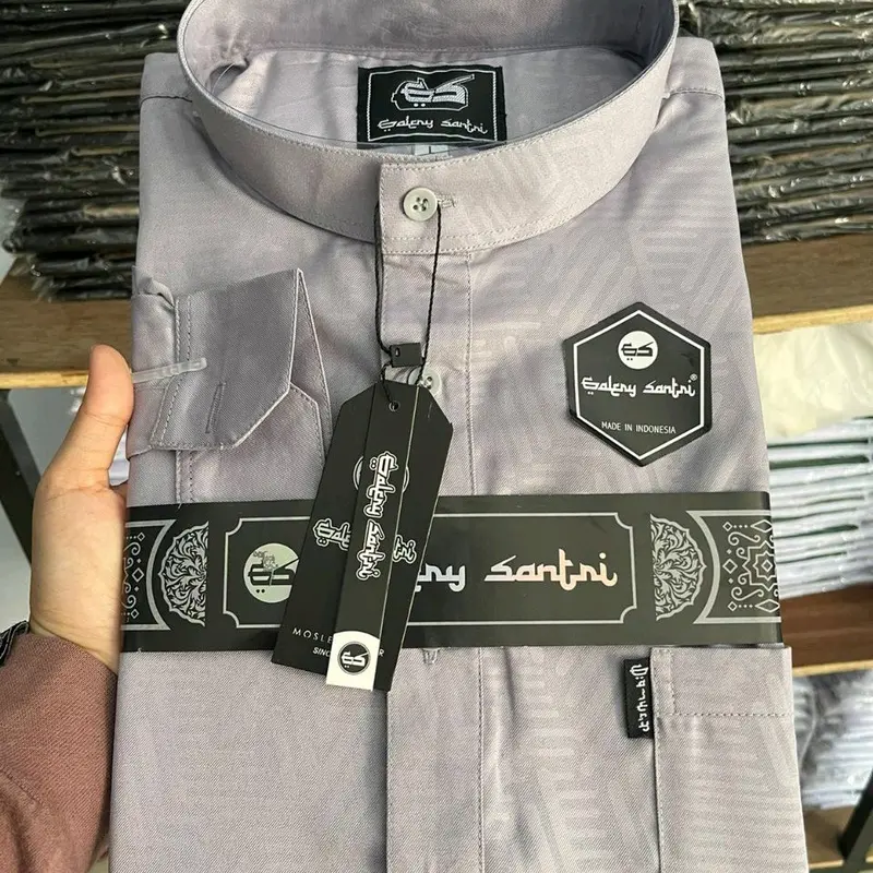 Galery Santri Baju Kemko Melayu Kemeja Koko Muslim Pria Bahan Spun Embos Premium Motif Polos Lengan Panjang Model Terbaru 5