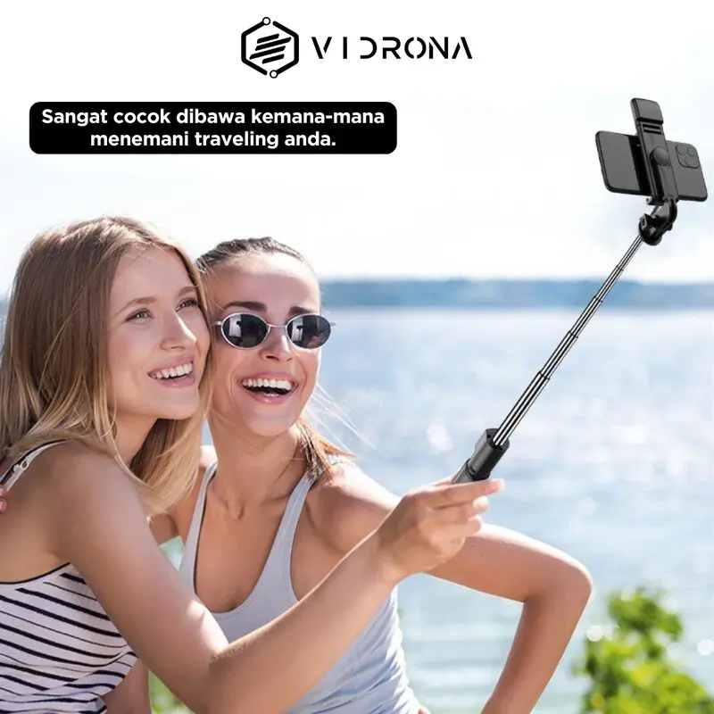 VIDRONA Tongsis Tripod Bluetooth Lampu LED Remote Control Alat Selfie Foto dan Video Stick Portable Flexible 360º Aluminium Holder Panjang Ponsel Wireless Plastik 2