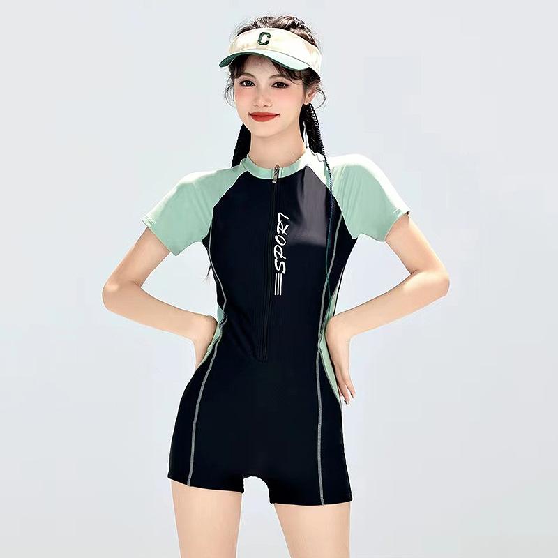 Product Introduction of Women's Swimsuit Siamese Sports Slim Style New Conservative Slim Student Swimming Suit Vacation Hot Spring Bathing Suit 1