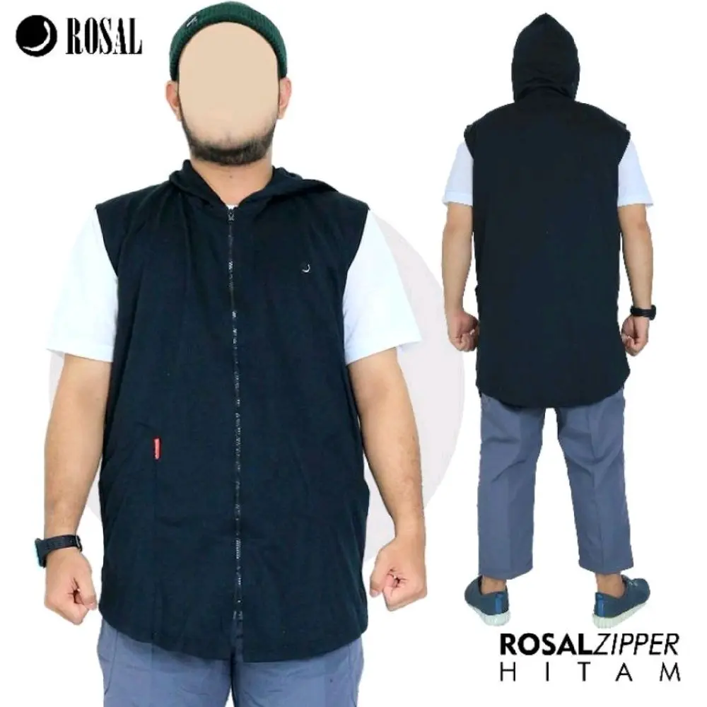 Rosal Rompi Sholat/Rosal Full Zipper Bahan BabyTerry Premium Hitam dengan Desain Zipper dan Hoodie