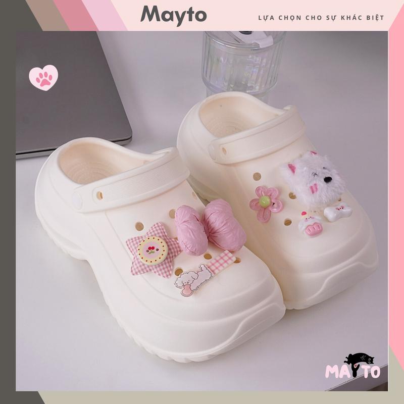 Dép sục nữ đế cao 7cm V3 kèm charm Cún nơ hồng dễ thương Mayto kiểu sandal quai hậu CS-164
