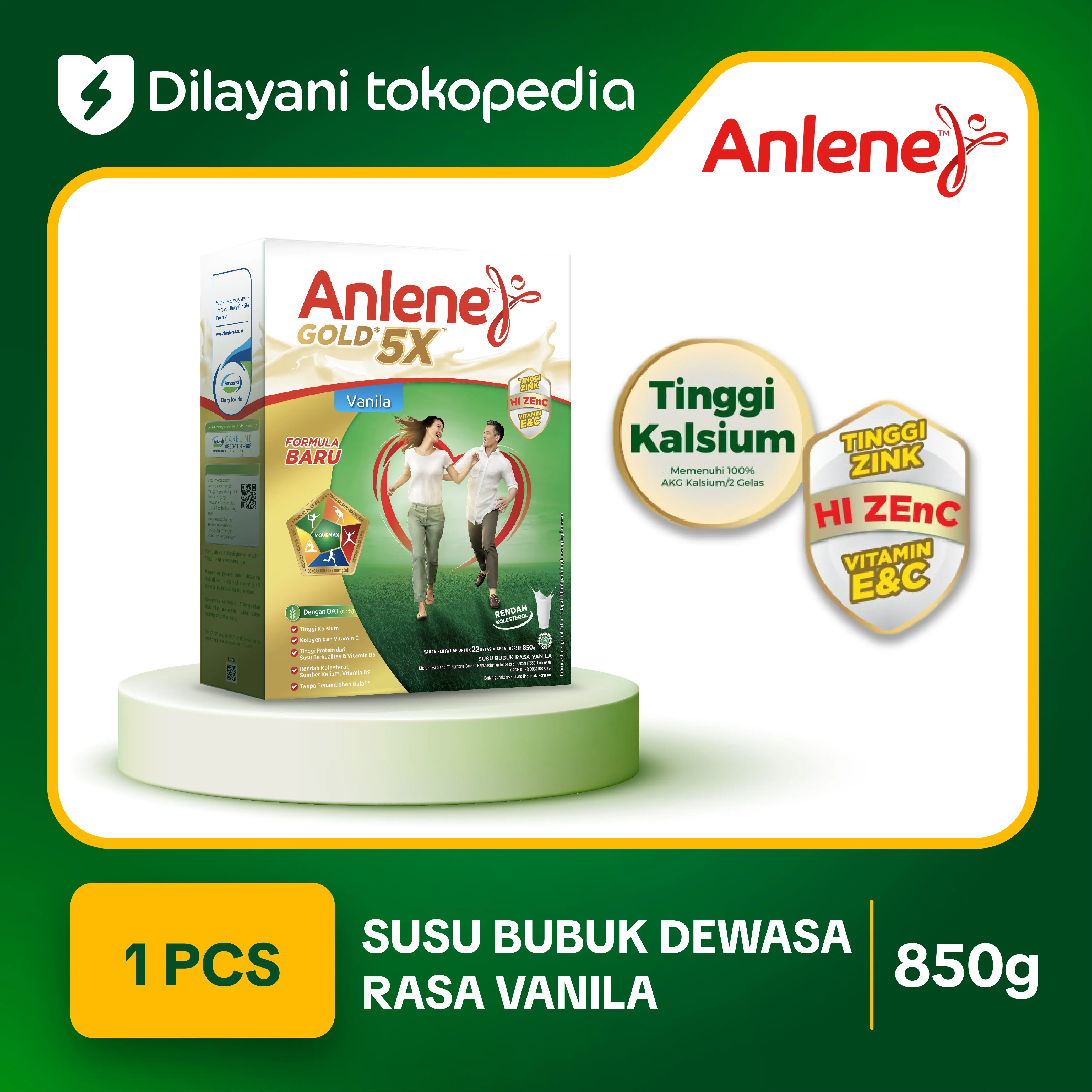 Anlene Gold 5X Susu Bubuk Dewasa Vanila 850g - Kuatkan Tulang, Sendi & Otot / Adult Milk Vanilla / Dairy Milk