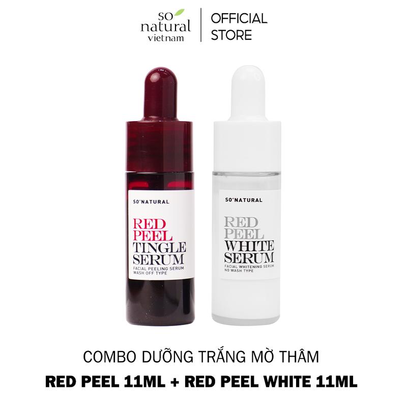 Combo Serum Tinh Chất Peel White + Red Peel - So Natural - Peel Da Lành Tính, Hỗ Trợ Tẩy Tế Bào Chết, Dưỡng Trắng & Mờ Thâm (11ml )